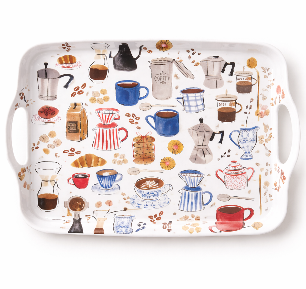 Coffee Pattern Melamine Serving Tray – Lightweight & Durable