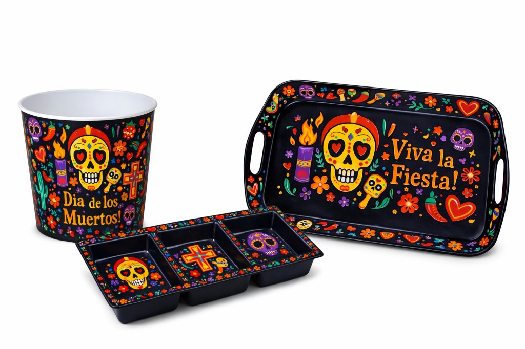 Day of the Dead Skull Party Snack 3-Piece Melamine Snack Set