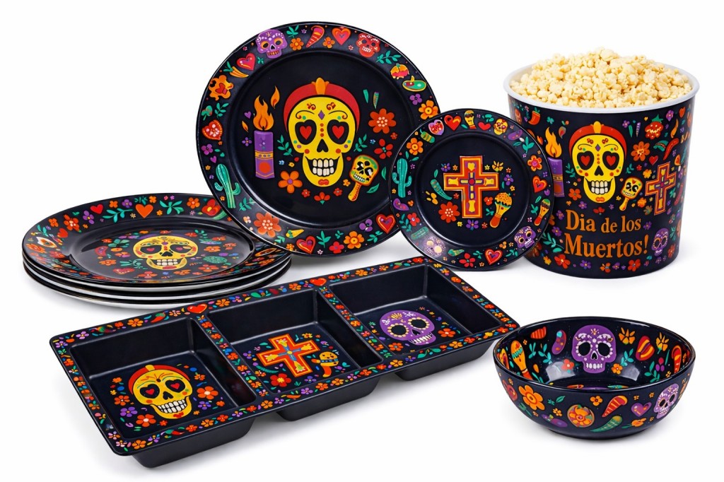 Day of the Dead Skull Party Tableware Melamine Dinnerware Se