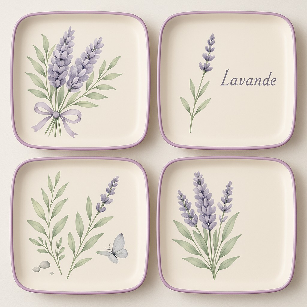 Lavender Melamine Plate Set – Provence-Inspired Botanical Di