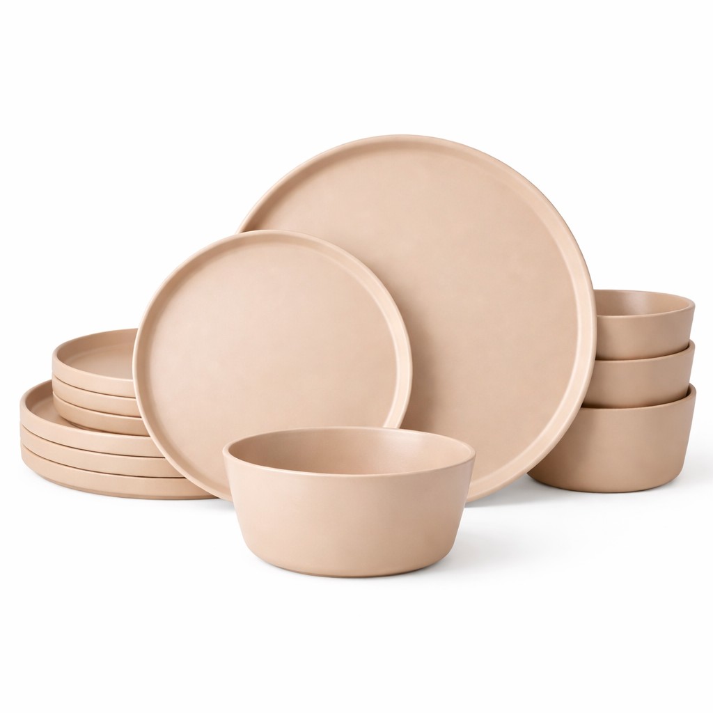12-Piece Minimalist Melamine Dinnerware Set – BPA Free, Dura