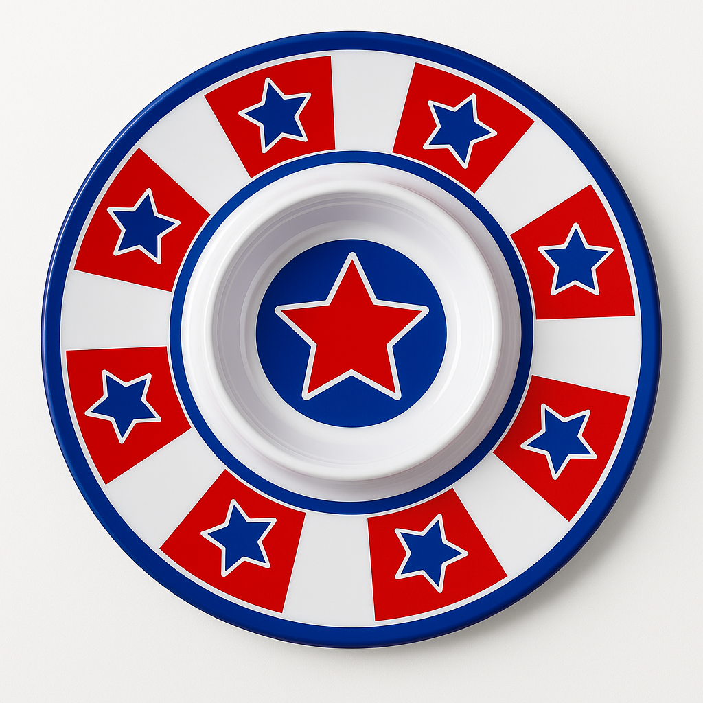 14.5" Patriotic Melamine Chip & Dip Platter – Red, White & B