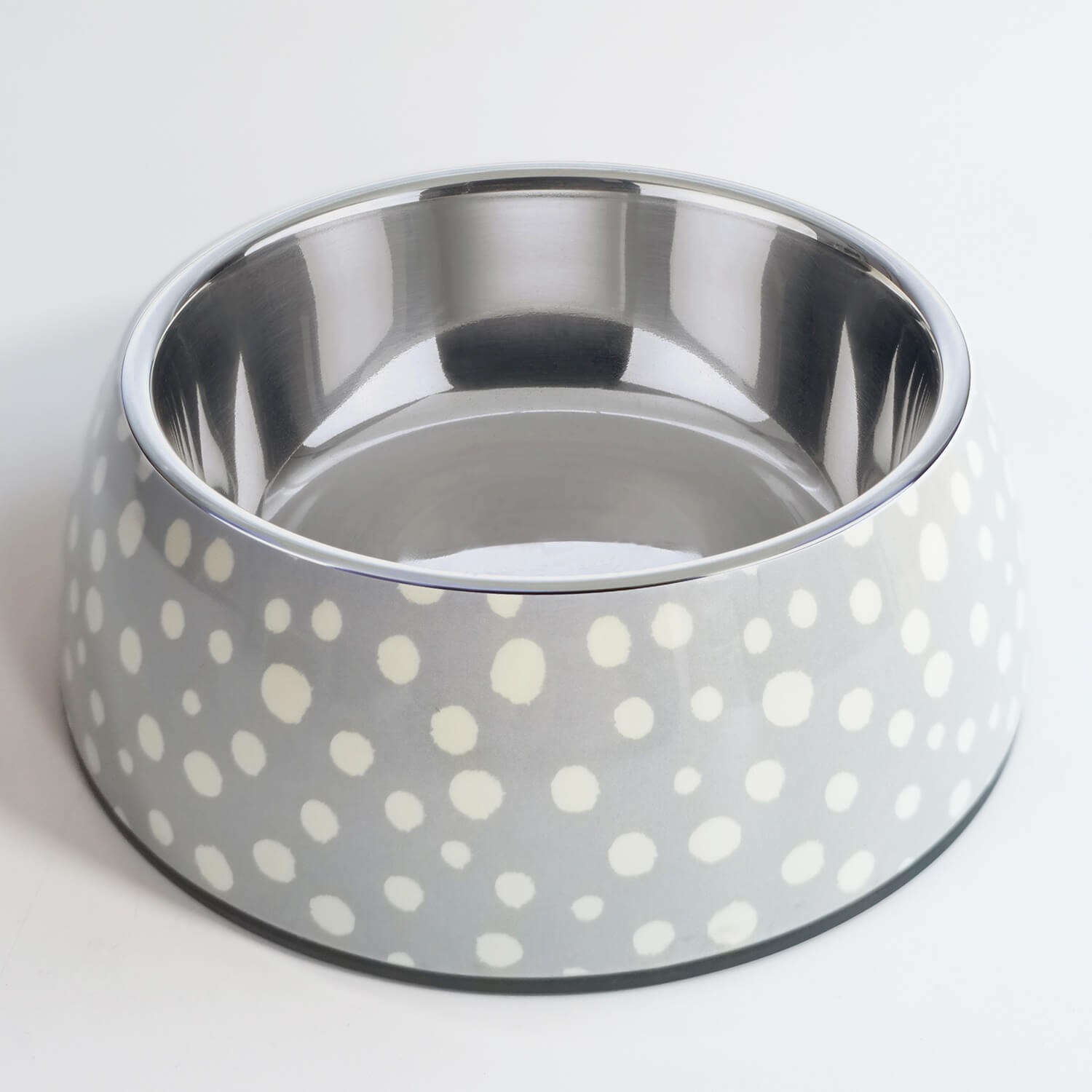 Polka Dot Melamine Pet Bowl with Stainless Steel Insert - Grey Print - S/M/L Sizes
