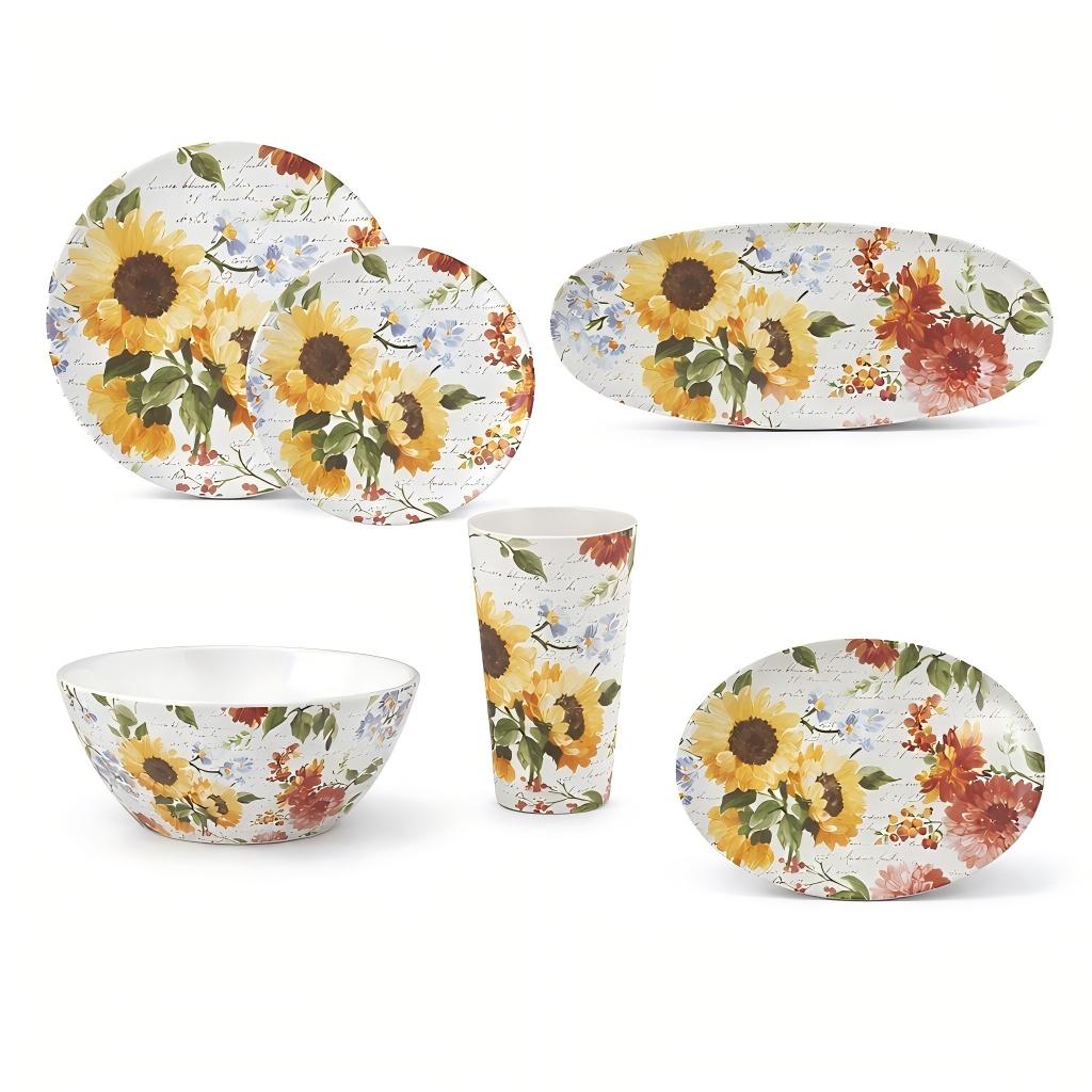 Thanksgiving Melamine Dinnerware Set Sunflower Harvest Table