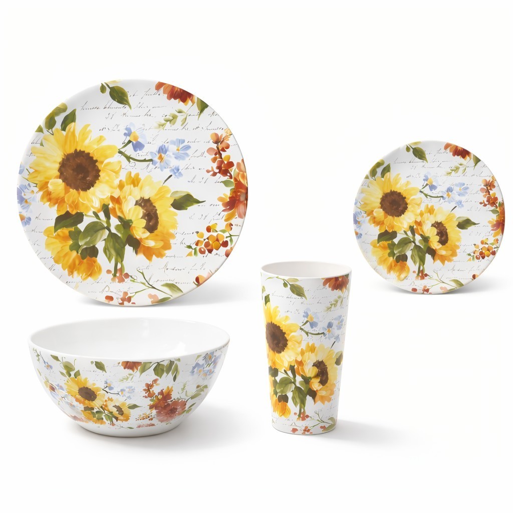 Thanksgiving Melamine Dinnerware Set Sunflower Plates Bowls 