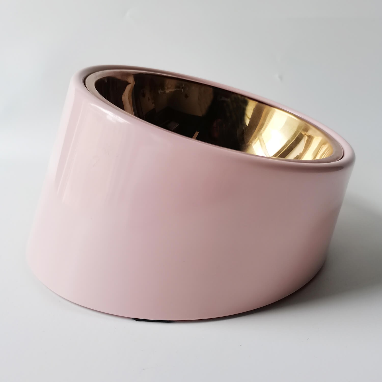 Non-slip Tilted Pink Melamine Pet Bowl with Stainless Steel Insert - Non-Slip & Stylish Design