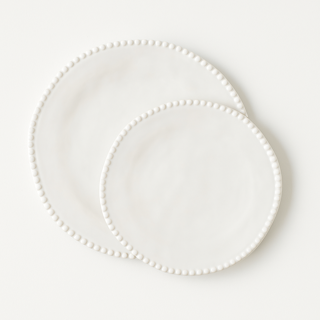 Pearl Edge Ceramic Dinner Plate Set Elegant Handmade Tablewa