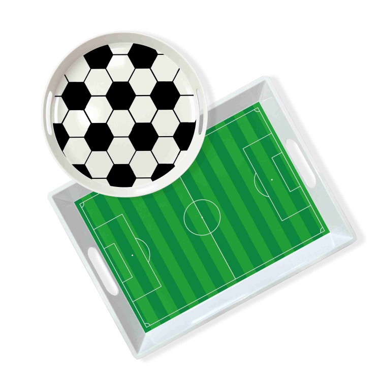 Soccer Theme Melamine Serving Trays – 15" Round Tray & 18" R