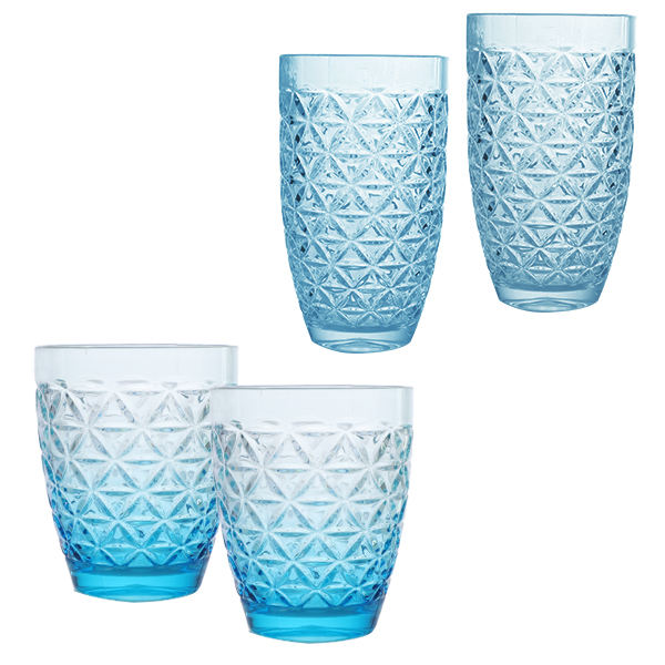 Blue Diamond Pattern Acrylic Tumbler Set – Tall & Short Cups