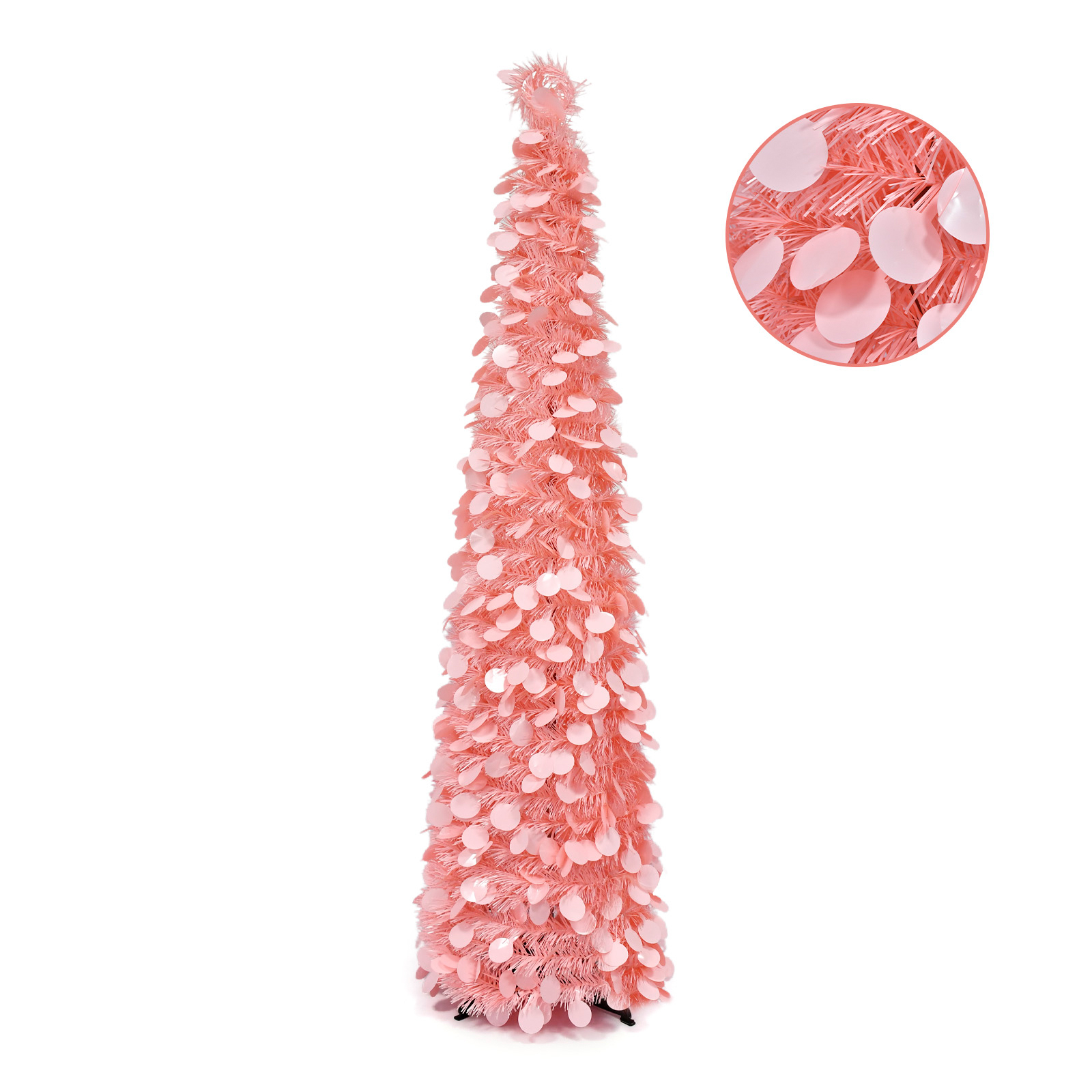 Pink Sequin Tinsel Cone Christmas Tree – Modern Holiday Decor