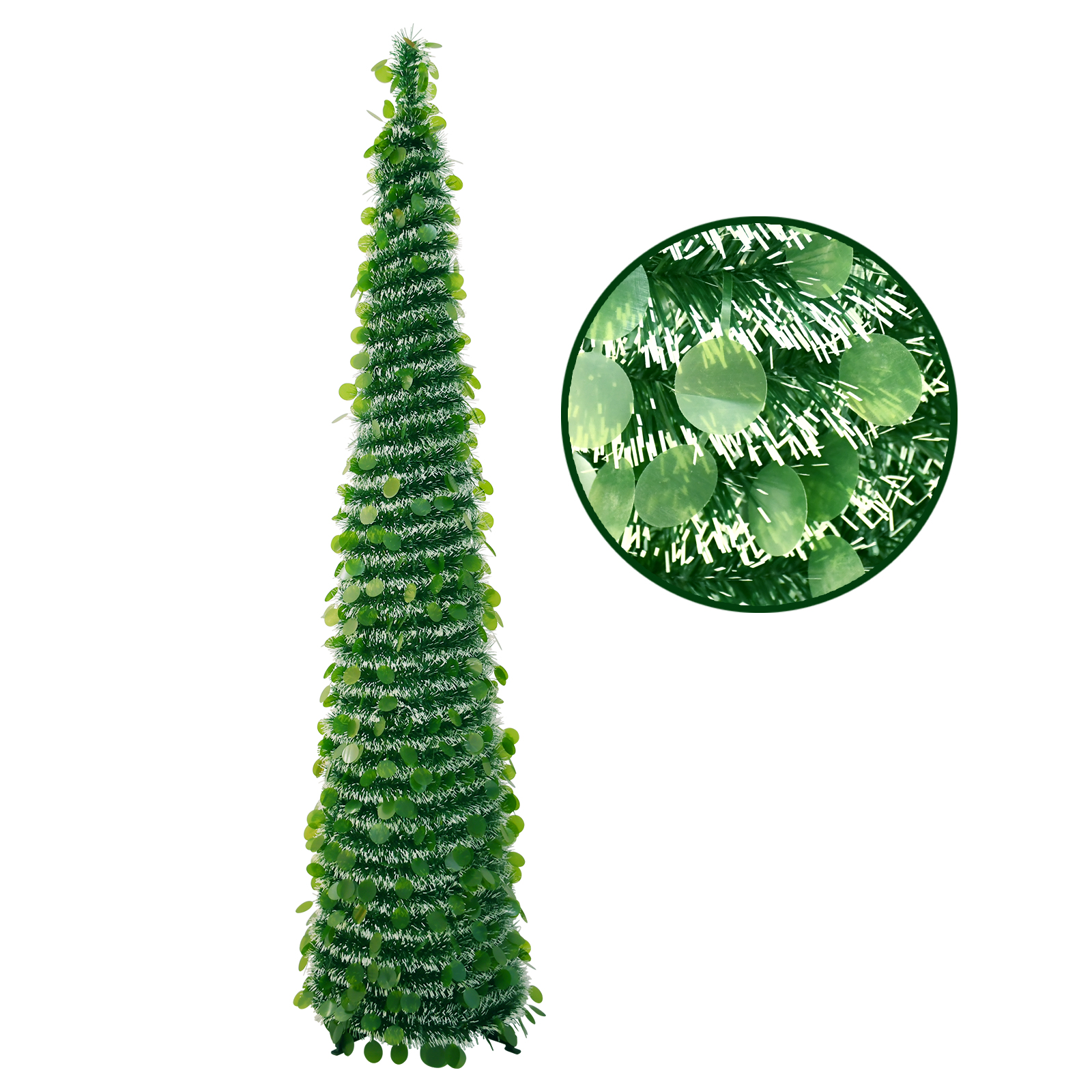 Classic Green Tinsel Cone Tree – Sequin & Snowy Christmas Decor