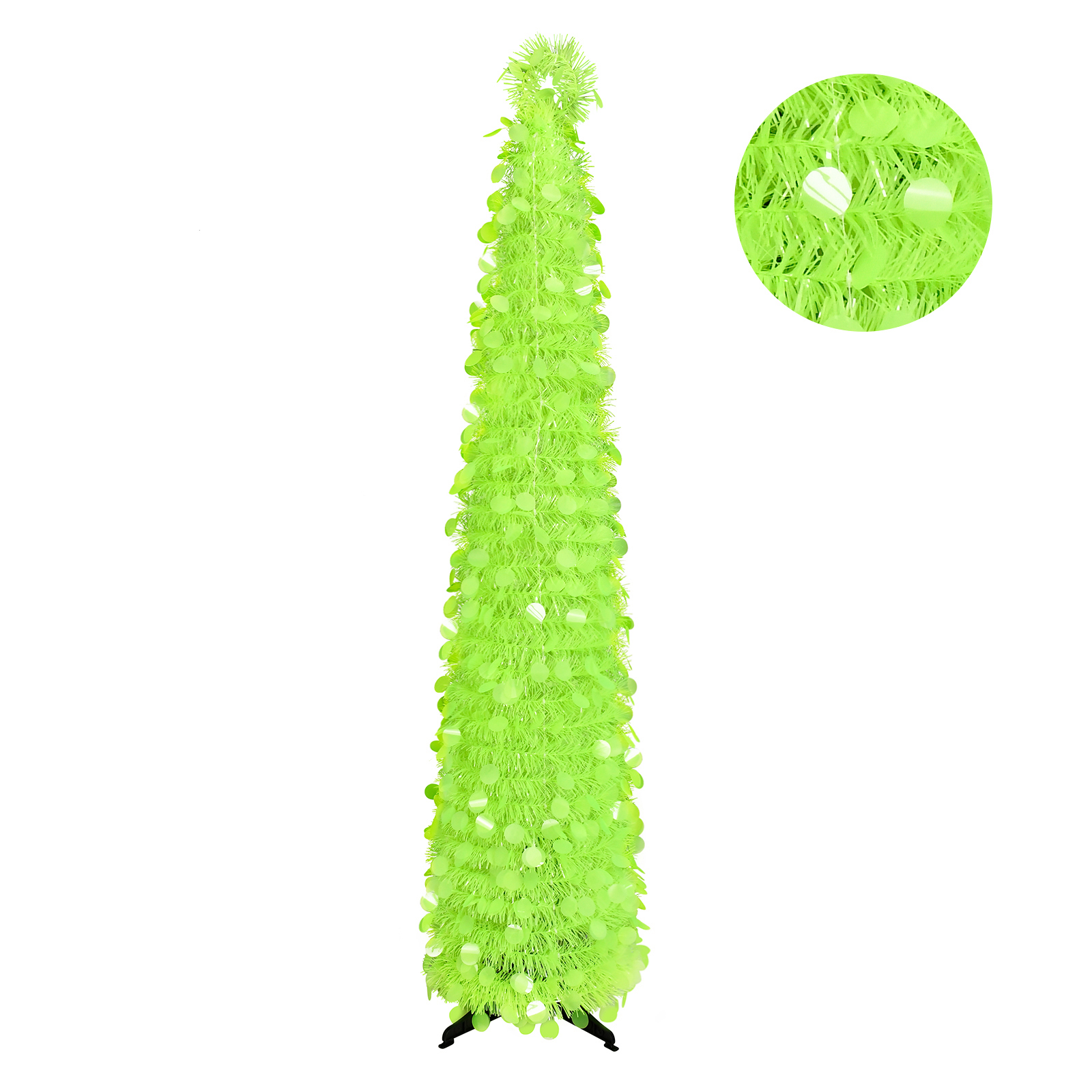 Neon Green Sequin Tinsel Cone Tree – Modern Holiday Tabletop Decor