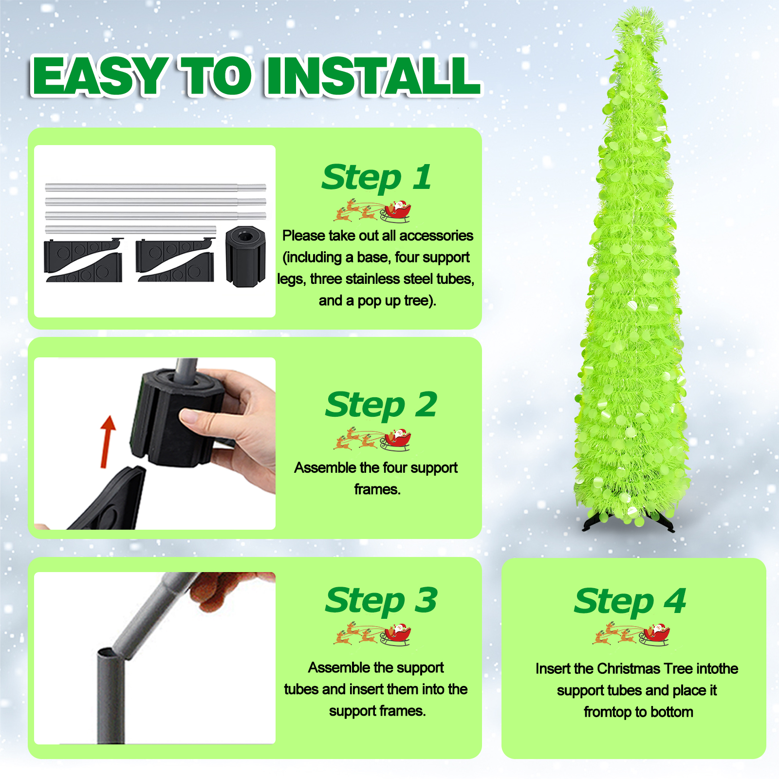 Neon Green Sequin Tinsel Cone Tree – Modern Holiday Tabletop Decor