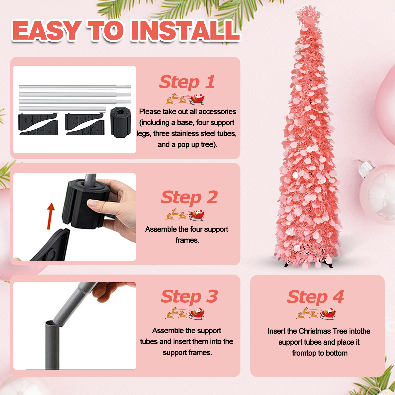 Pink Sequin Tinsel Cone Christmas Tree – Modern Holiday Decor