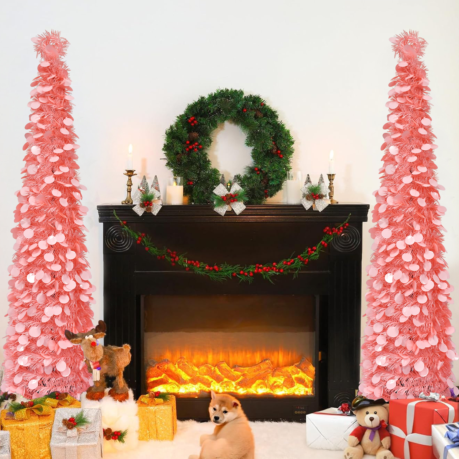 Pink Sequin Tinsel Cone Christmas Tree – Modern Holiday Decor