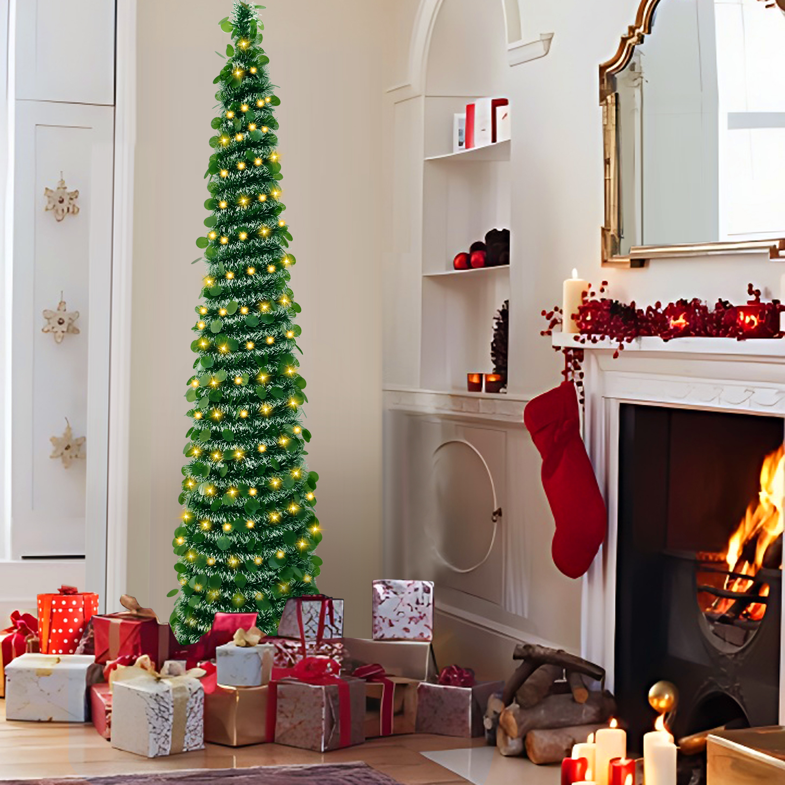 Classic Green Tinsel Cone Tree – Sequin & Snowy Christmas Decor