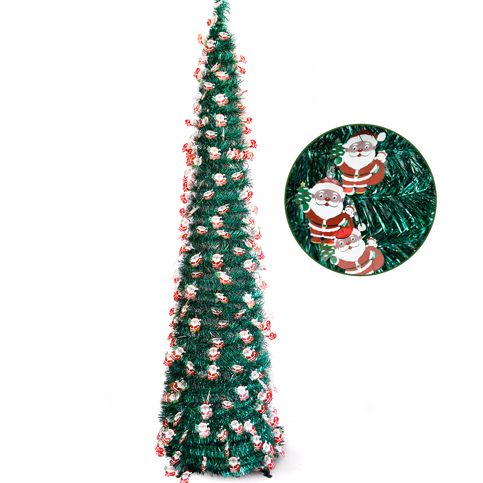 Green Christmas Tree with Santa Ornaments - Foldable Holiday Decoration