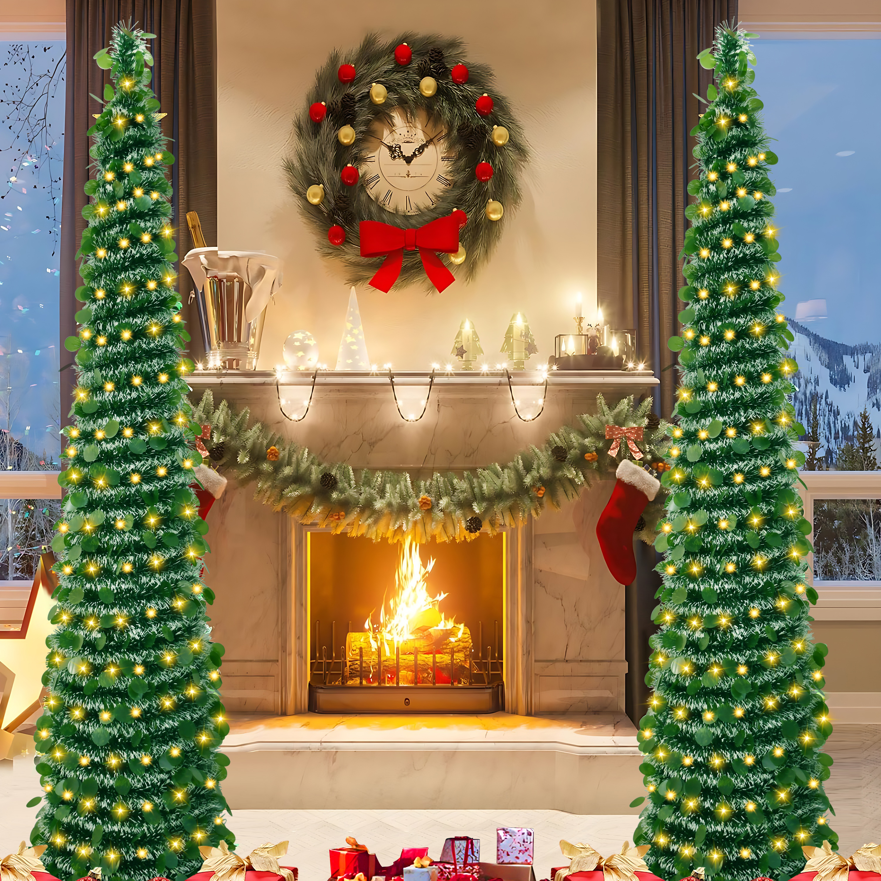 Classic Green Tinsel Cone Tree – Sequin & Snowy Christmas Decor