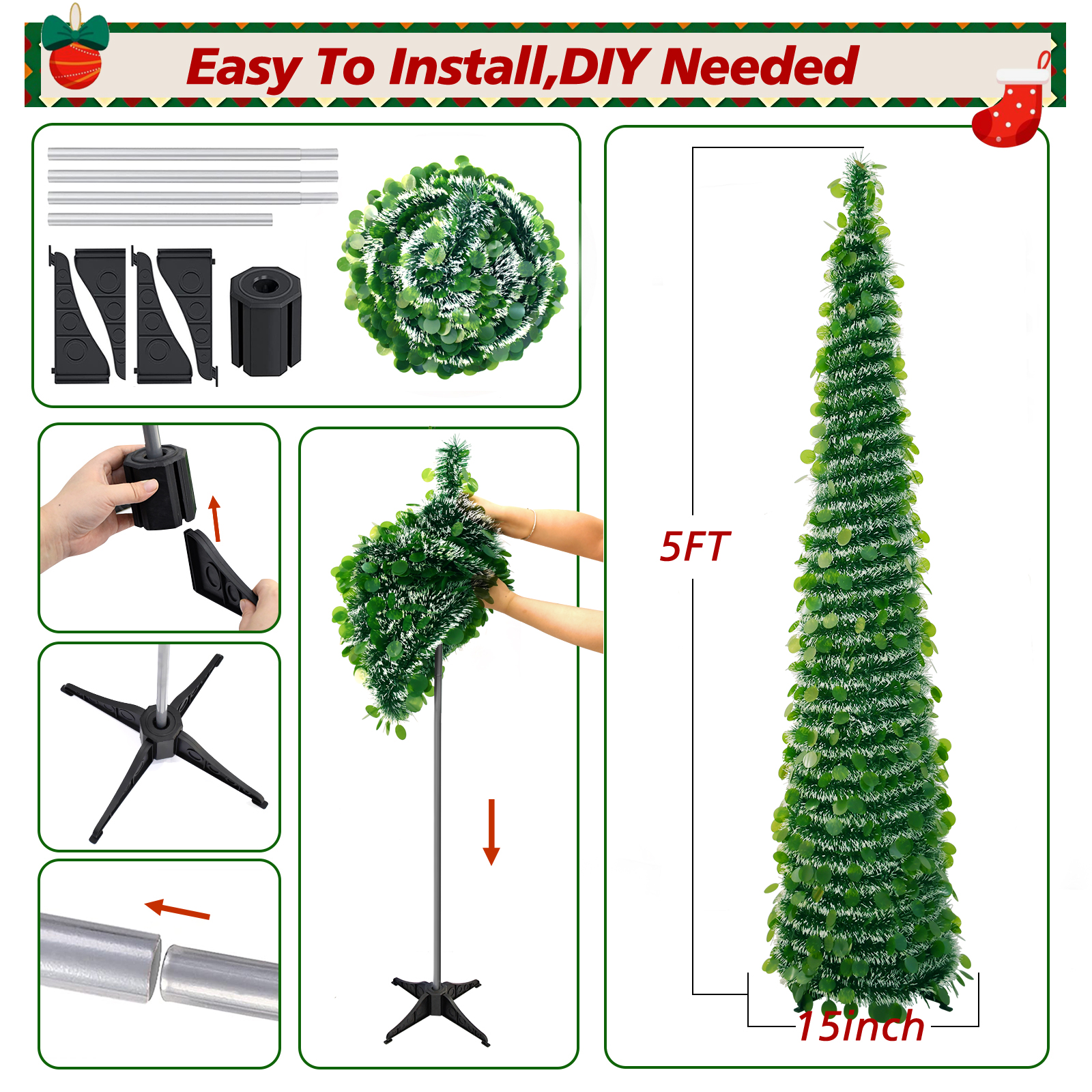 Classic Green Tinsel Cone Tree – Sequin & Snowy Christmas Decor