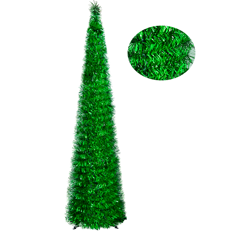 5FT Green Tinsel Cone Christmas Tree – Bright Holiday Decoration