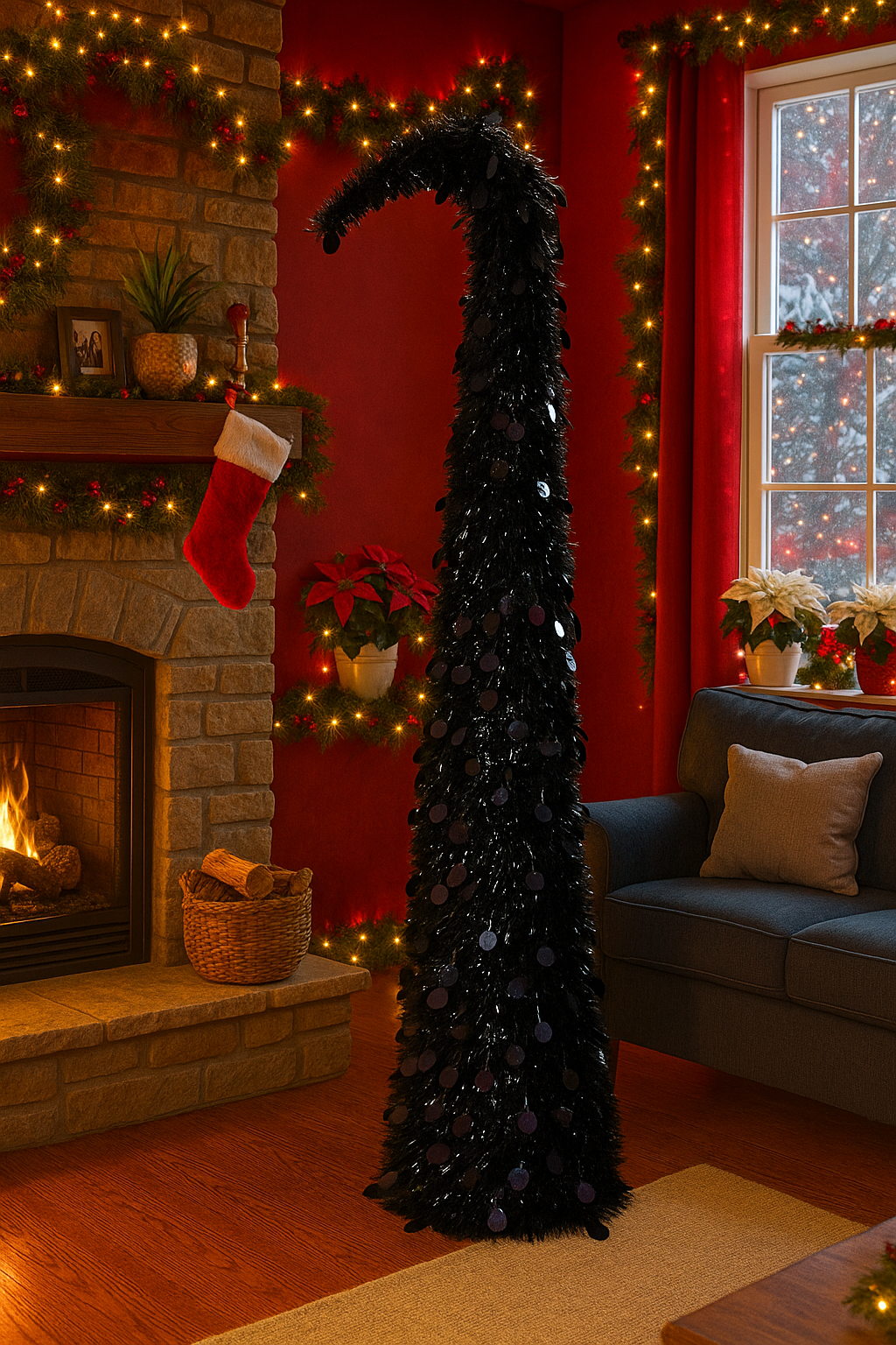 Black Round Disc Crooked Neck Christmas Tree