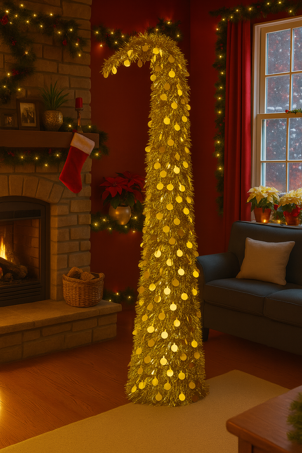 Golden Round Disc Crooked Neck Christmas Tree
