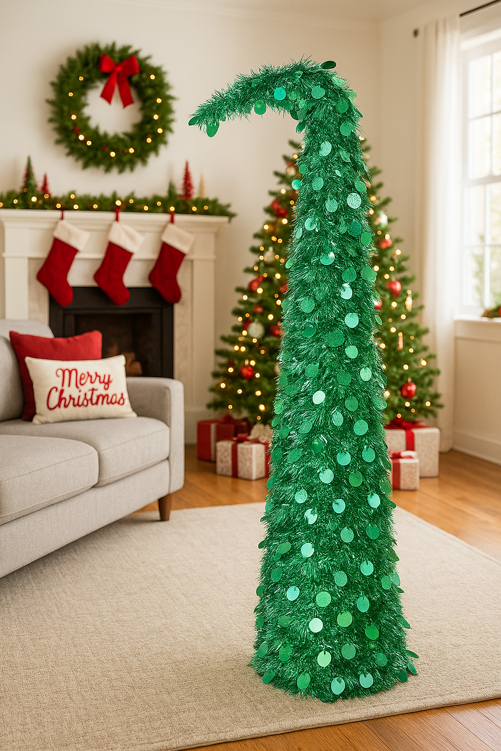 Green Round Disc Crooked Neck Christmas Tree