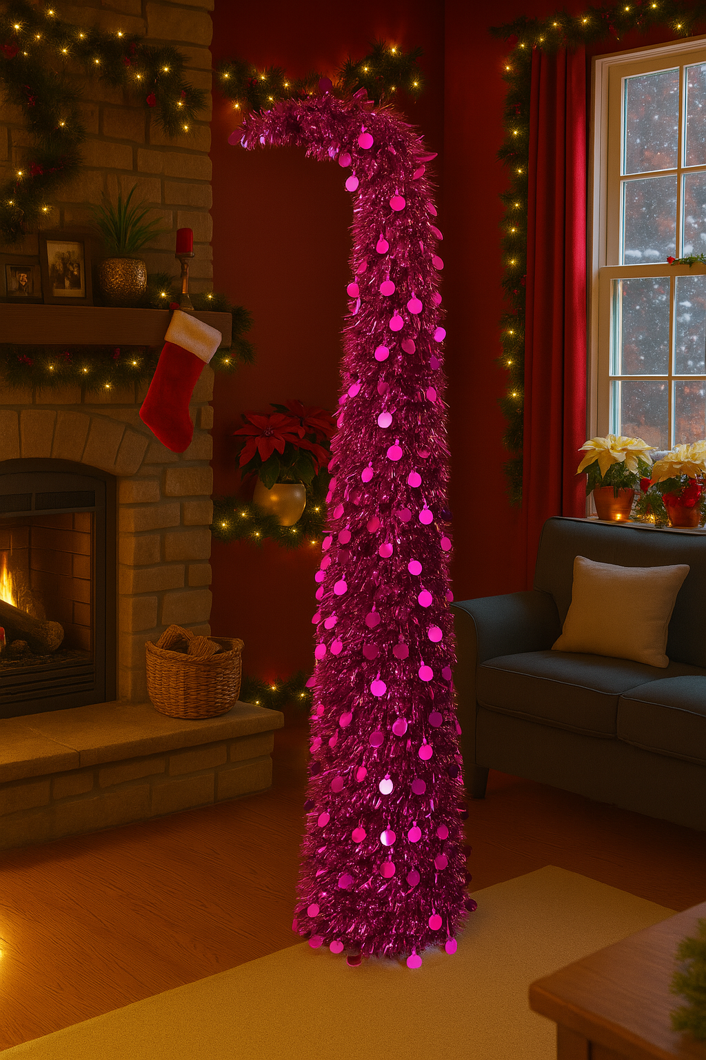 Rose Red Round Disc Crooked Neck Christmas Tree