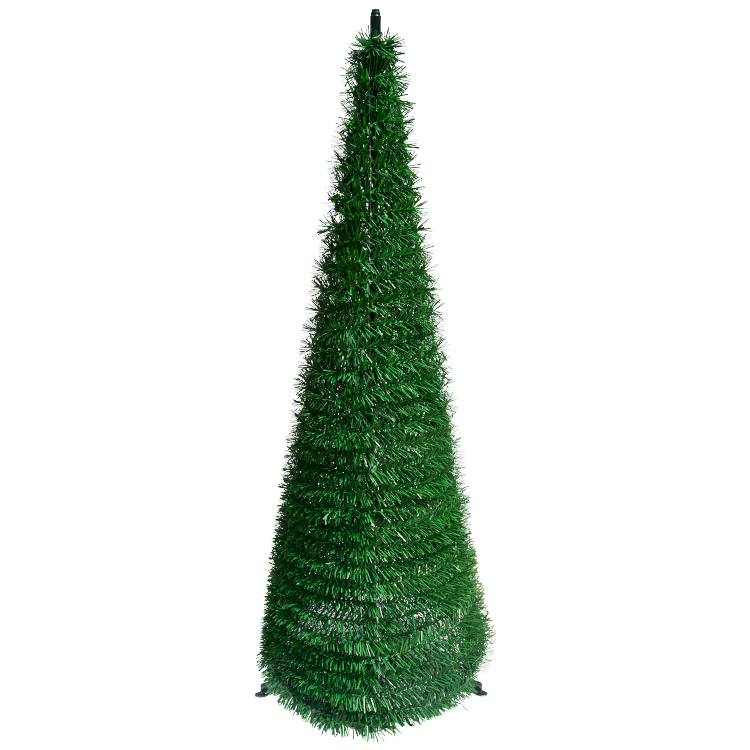 4FT Green Tinsel Cone Christmas Tree – Collapsible Holiday Decoration for Indoor Display