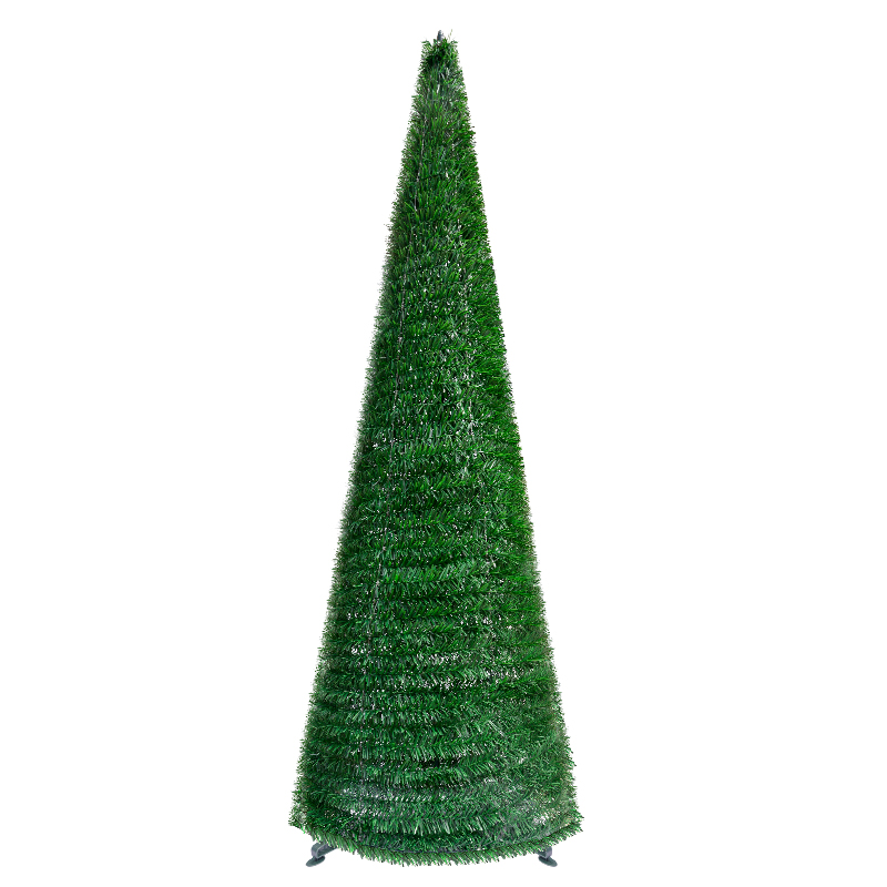 6FT Green Tinsel Cone Christmas Tree – Tall Freestanding Holiday Decoration with Collapsible Frame