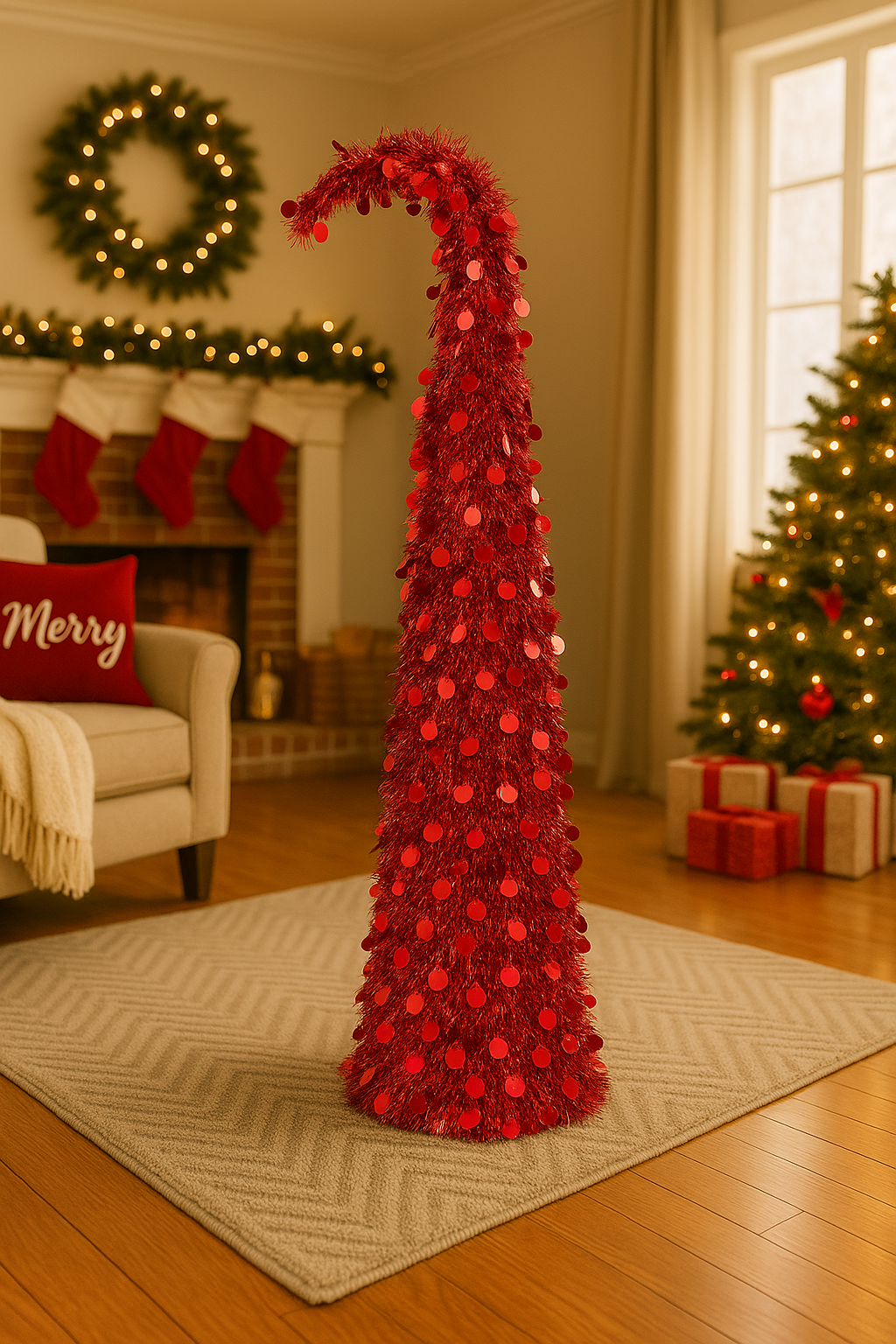 Red Round Disc Crooked Neck Christmas Tree