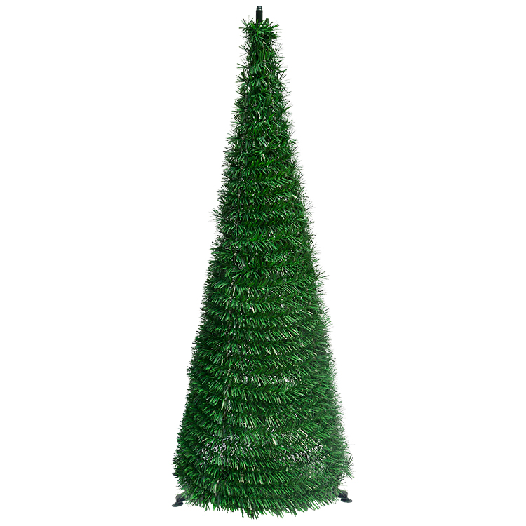 5FT Green Tinsel Cone Christmas Tree – Freestanding Holiday Decoration with Collapsible Frame