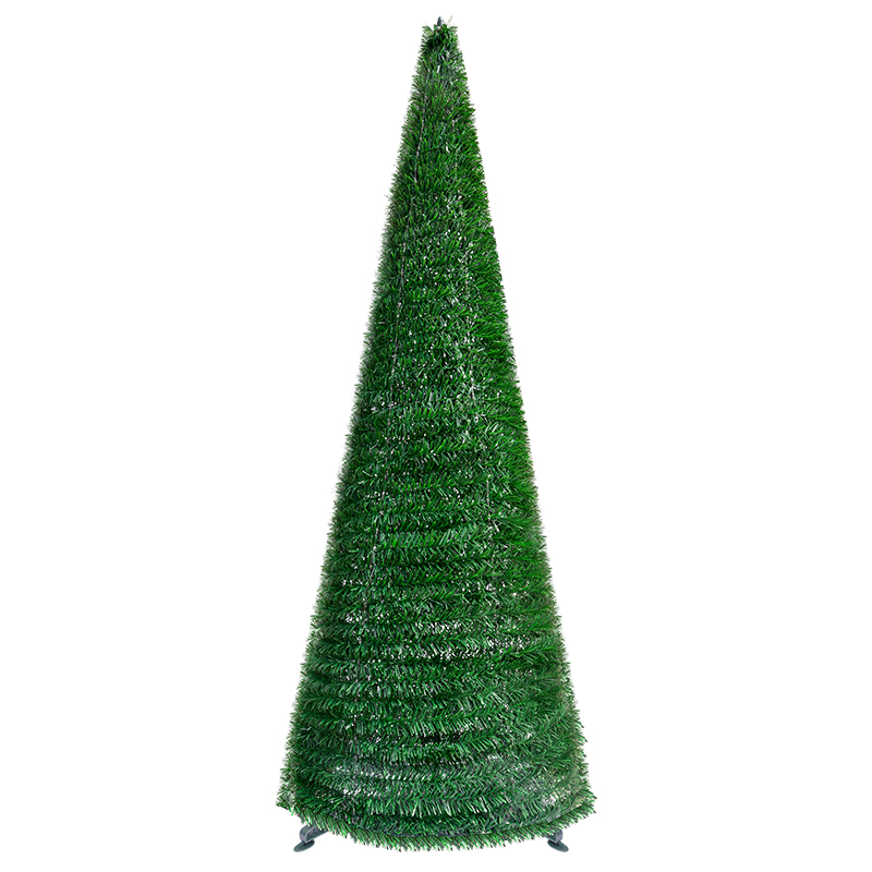 7FT Green Tinsel Cone Christmas Tree – Large Freestanding Holiday Decoration with Collapsible Frame