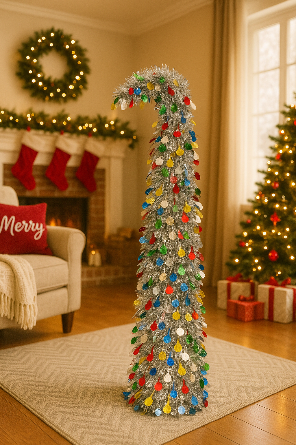 Silver Colorful Round Disc Crooked Neck Christmas Tree