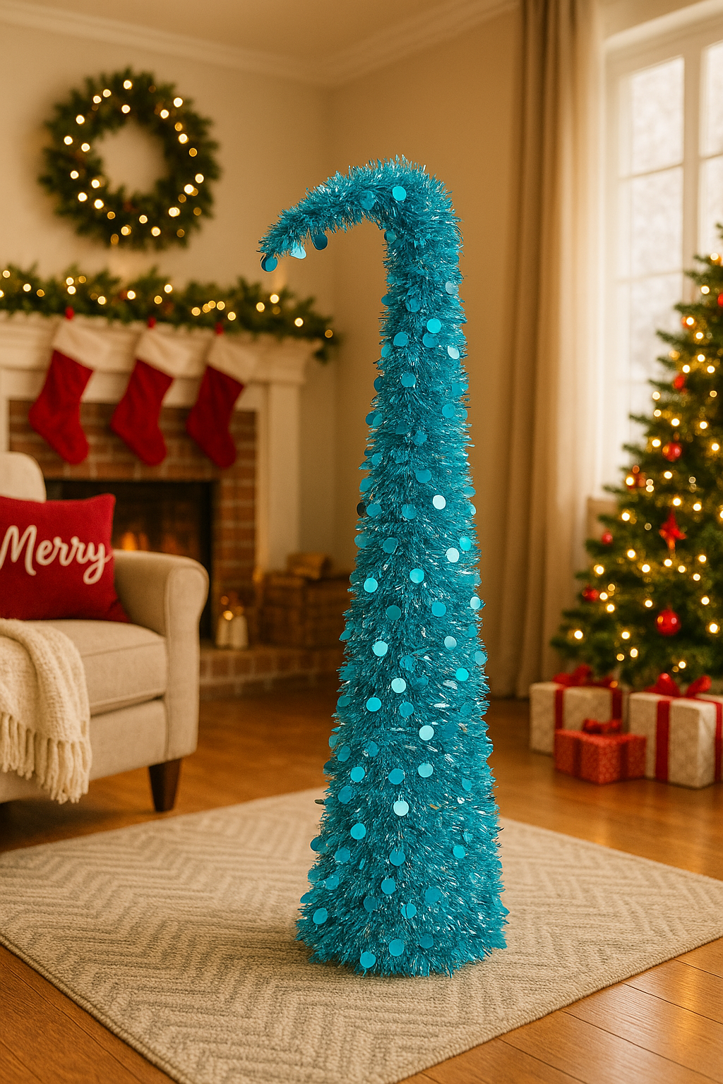 Wathet Bule Round Disc Crooked Neck Christmas Tree