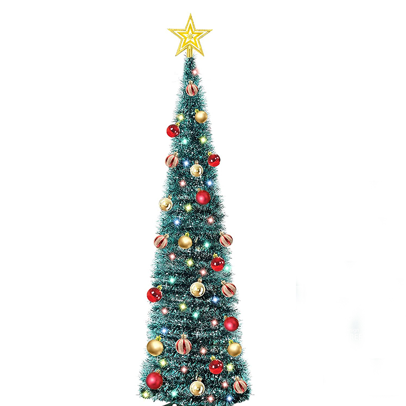 6FT Blue Tinsel Christmas Tree with Lights and Ornaments – Festive Holiday Decoration