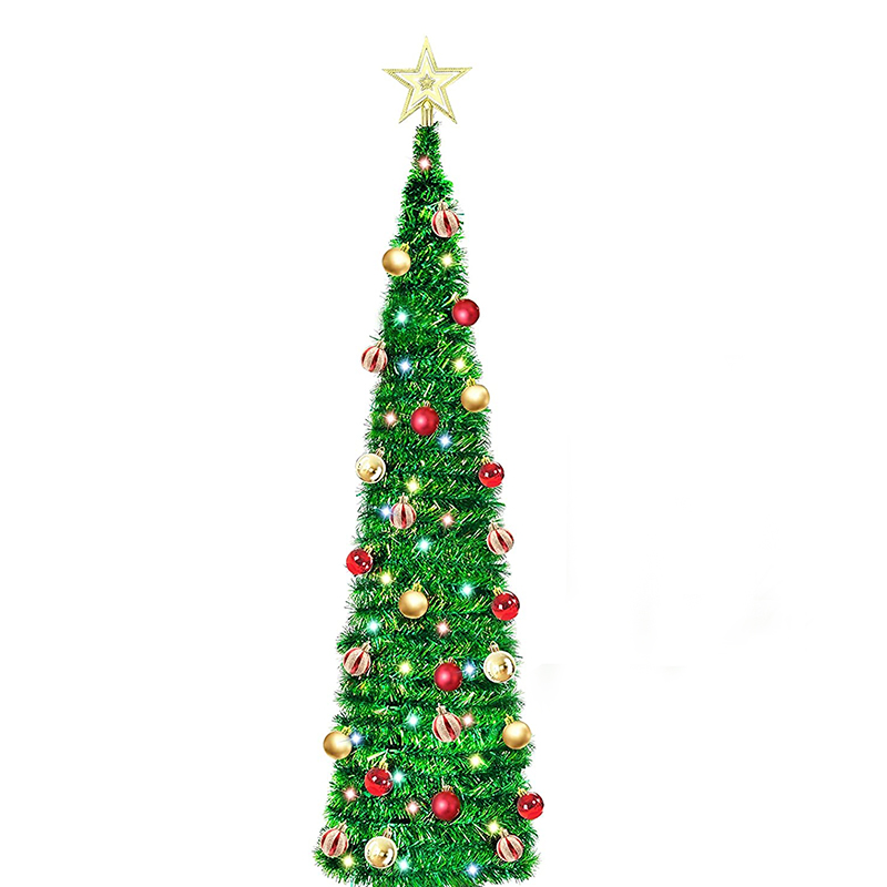 6FT Green Tinsel Christmas Tree with Lights and Ornaments – Festive Holiday Decoration