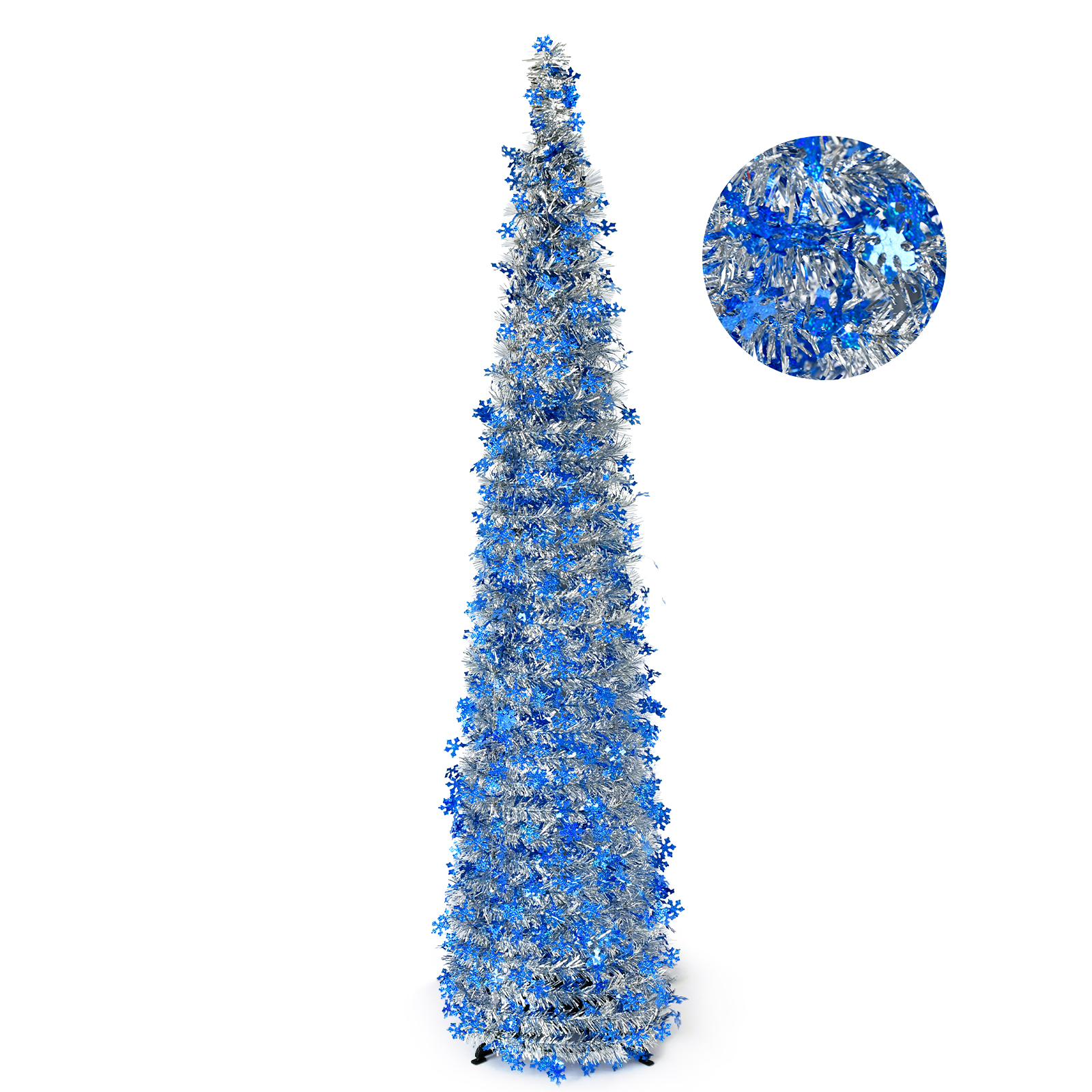 Silver & Blue Snowflake Christmas Tree - Foldable Metallic Holiday Decoration