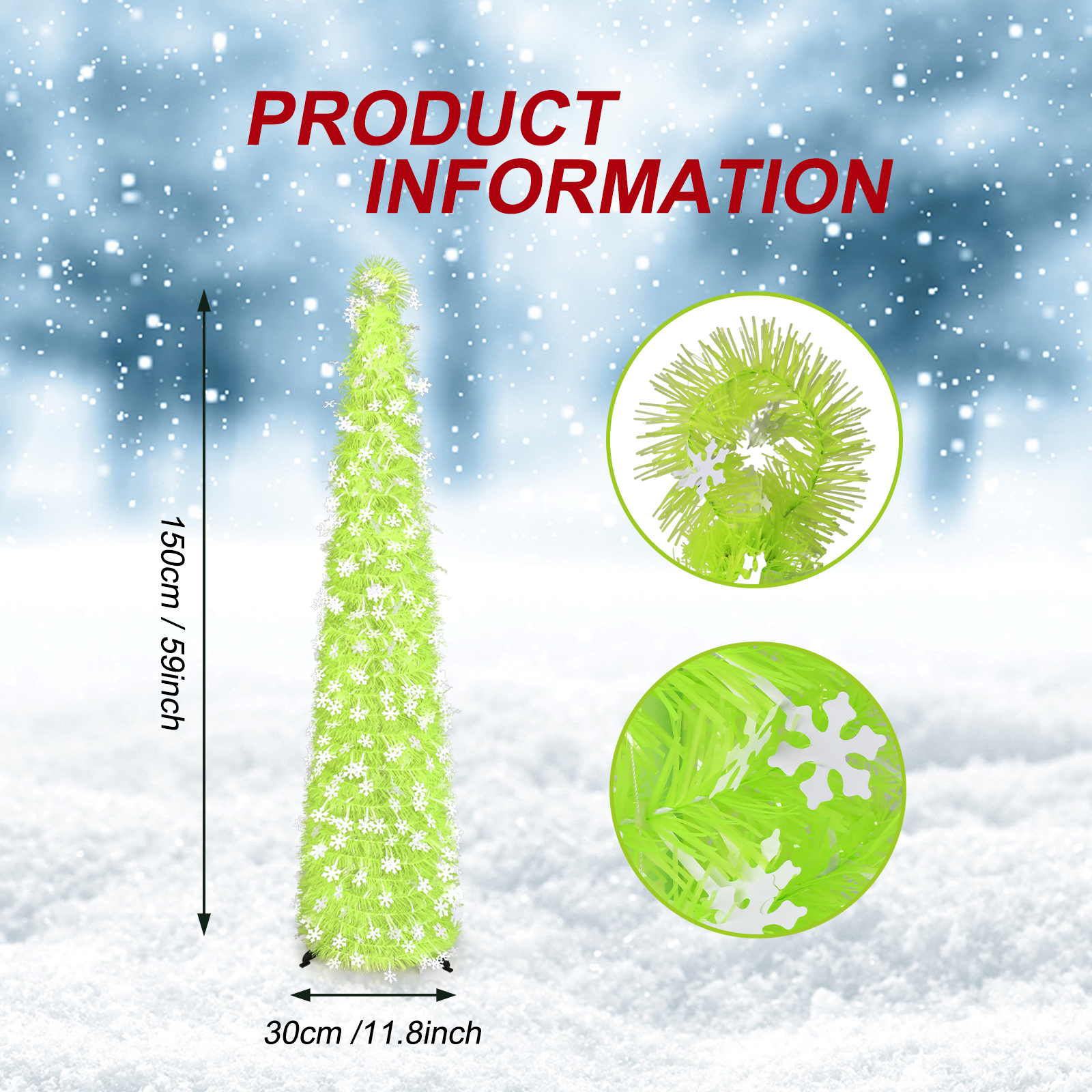 Neon Green Snowflake Cone Christmas Tree – Winter Holiday Decor