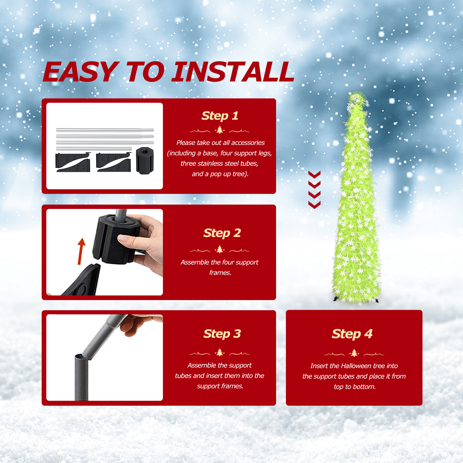 Neon Green Snowflake Cone Christmas Tree – Winter Holiday Decor