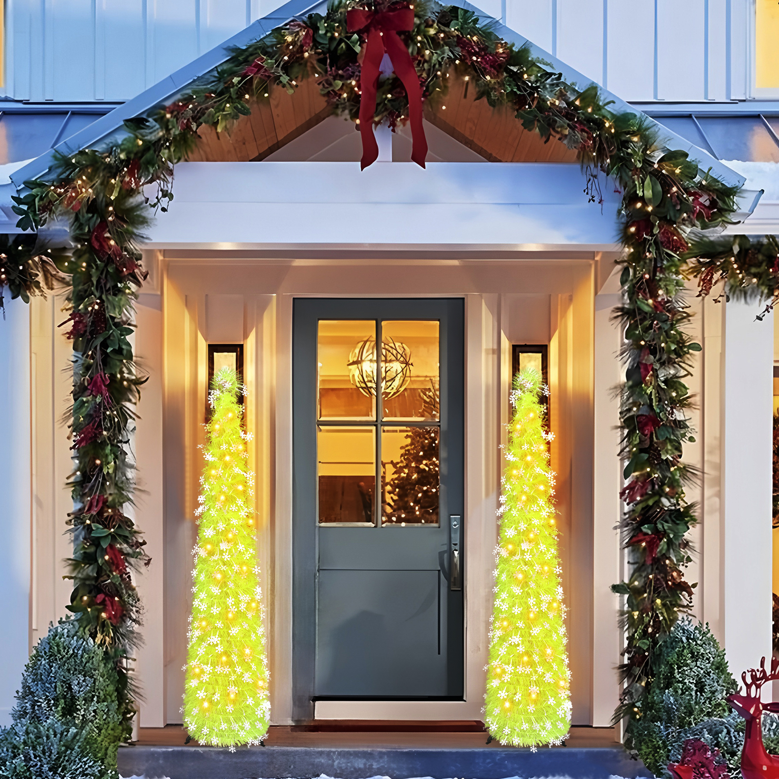 Neon Green Snowflake Cone Christmas Tree – Winter Holiday Decor