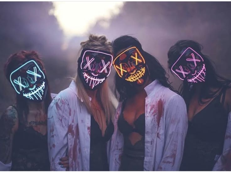 Neon Orange Scary LED Mask for Halloween Cosplay & EDM Parties