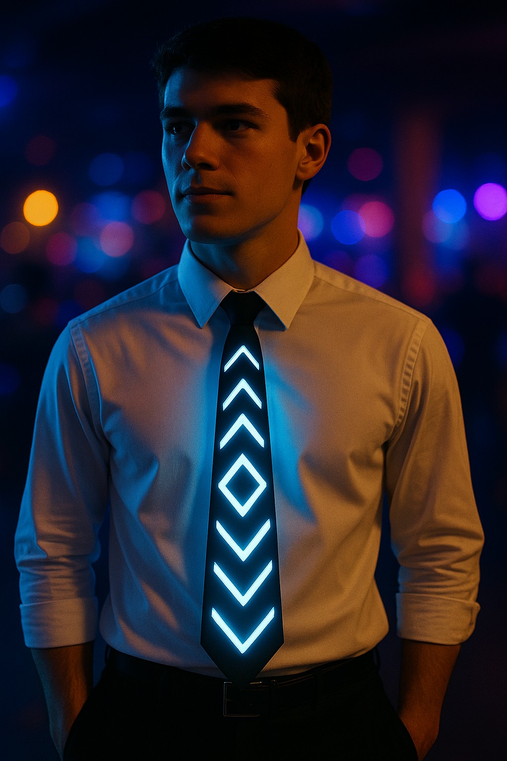 Chevron Pattern LED Glowing Necktie – Blue Light-Up Party Tie