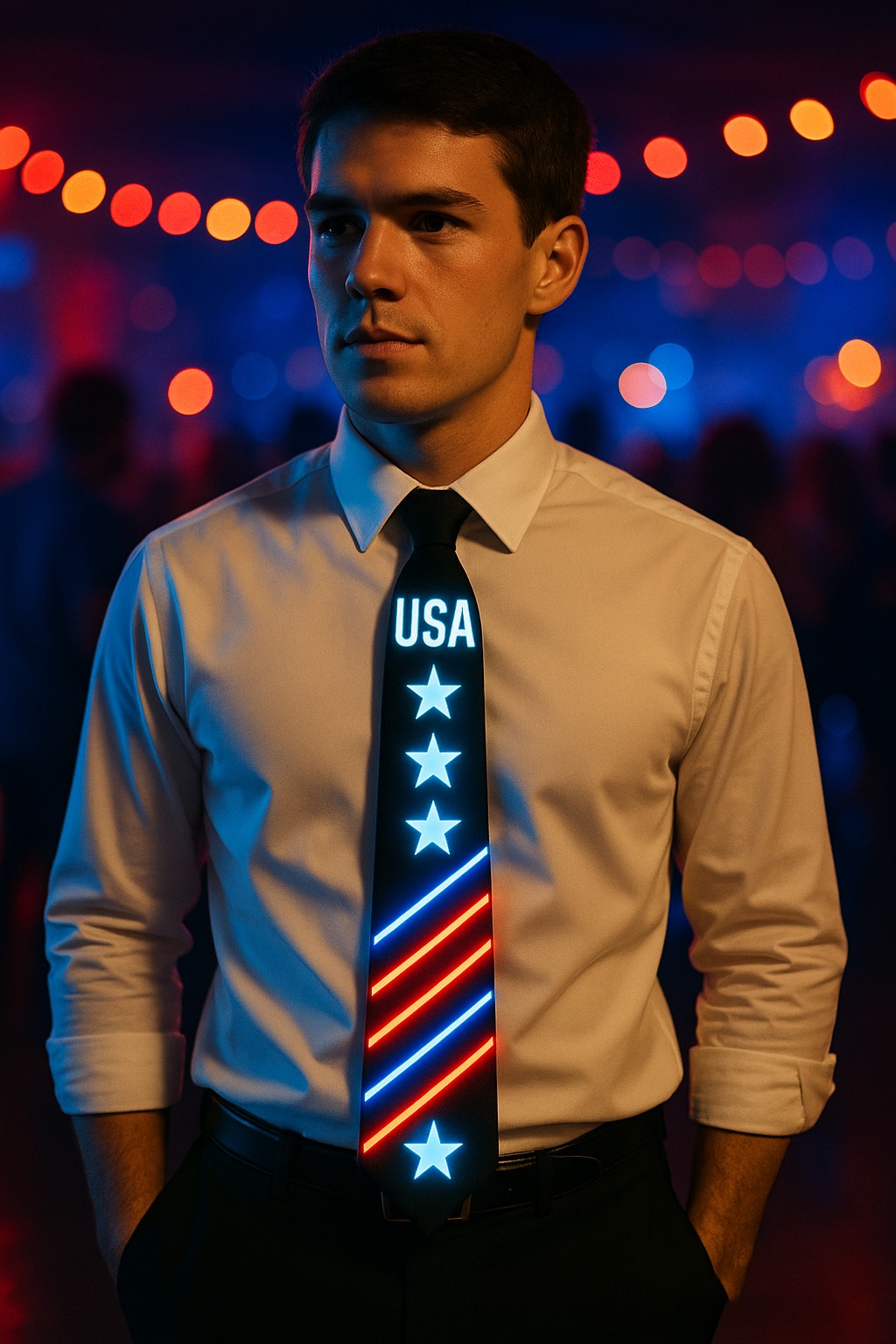 USA-Themed LED Glowing Necktie – Patriotic Light-Up Party Tie for Men