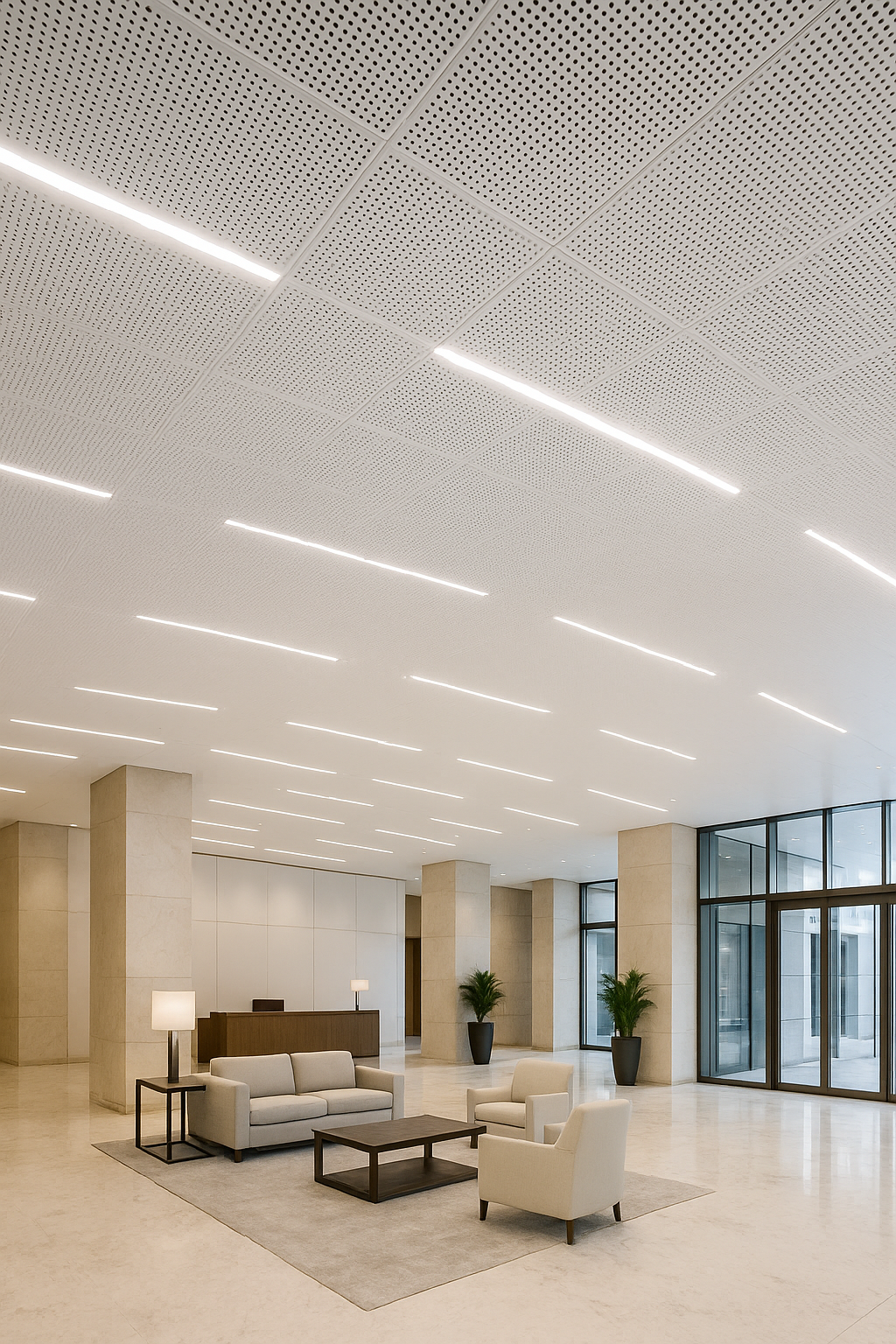 White Perforated Acoustic Metal Ceiling Panel for Hotel Lobby