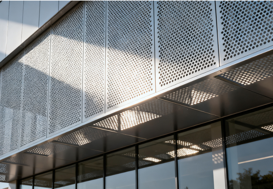 Artistic Sunshade & Perforated Metal Cladding for Cultural Building Projects