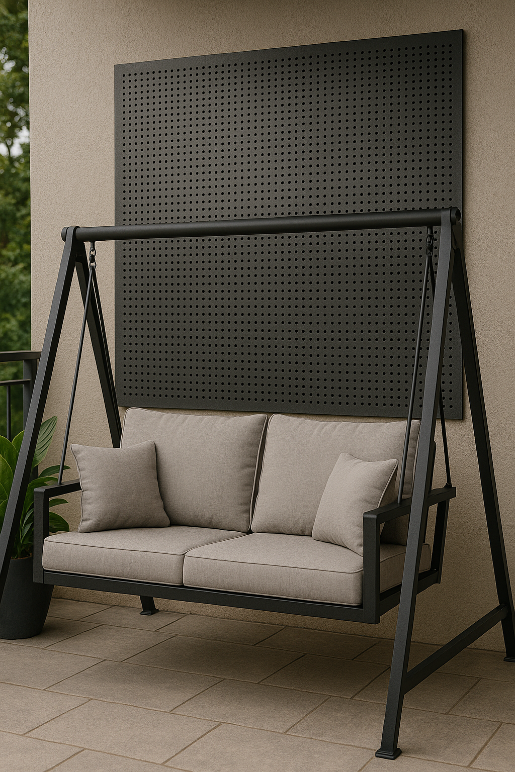 Outdoor Lounge Swing with Decorative Privacy Panel – Modern Patio Comfort Set