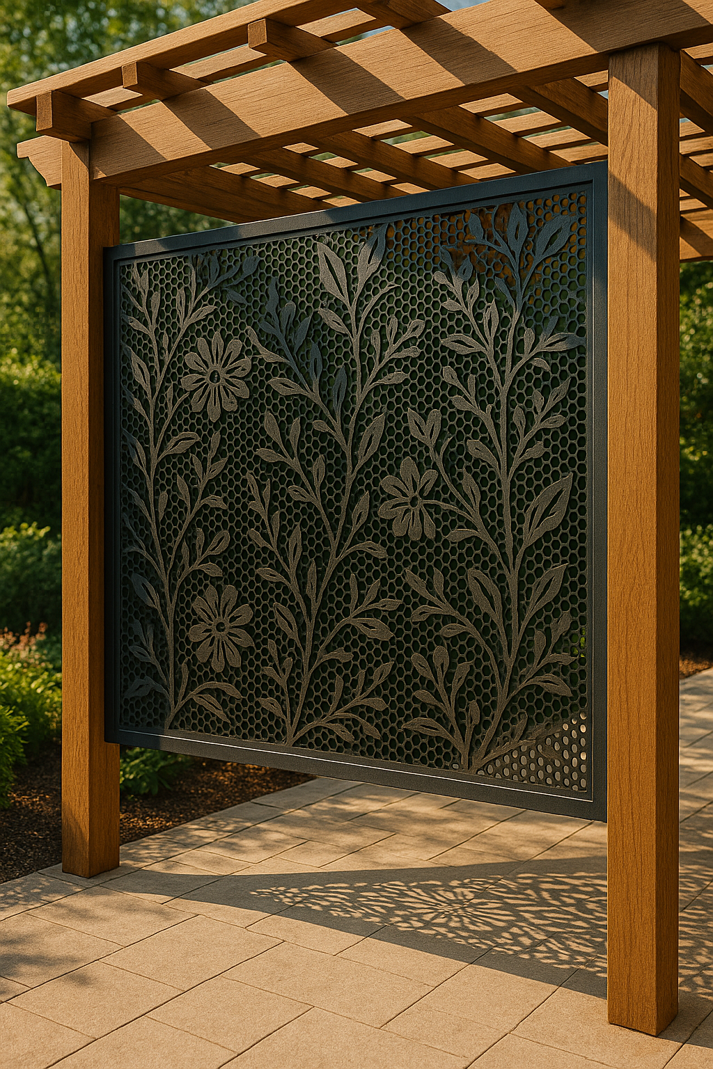 Outdoor Laser-Cut Privacy Screen Panel for Pergola – Weather-Resistant Decorative Metal Divider