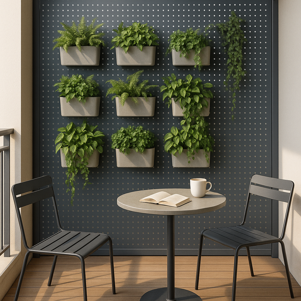 Embellished Openwork Screen Behind Balcony Plant Shelf