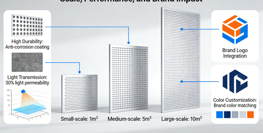 Decorative Perforated Panels as Integrated Facade Solutions for Large Commercial Developments